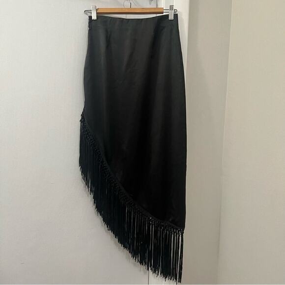 Zara Black Fringed Satin Effect Skirt - Picture 16 of 16